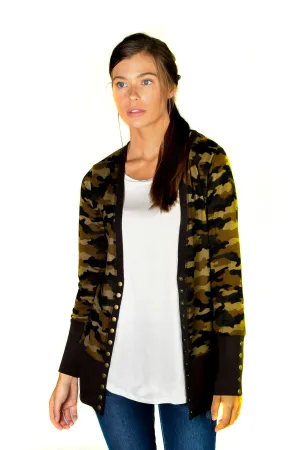 Camo Snap Cardigan Sweater