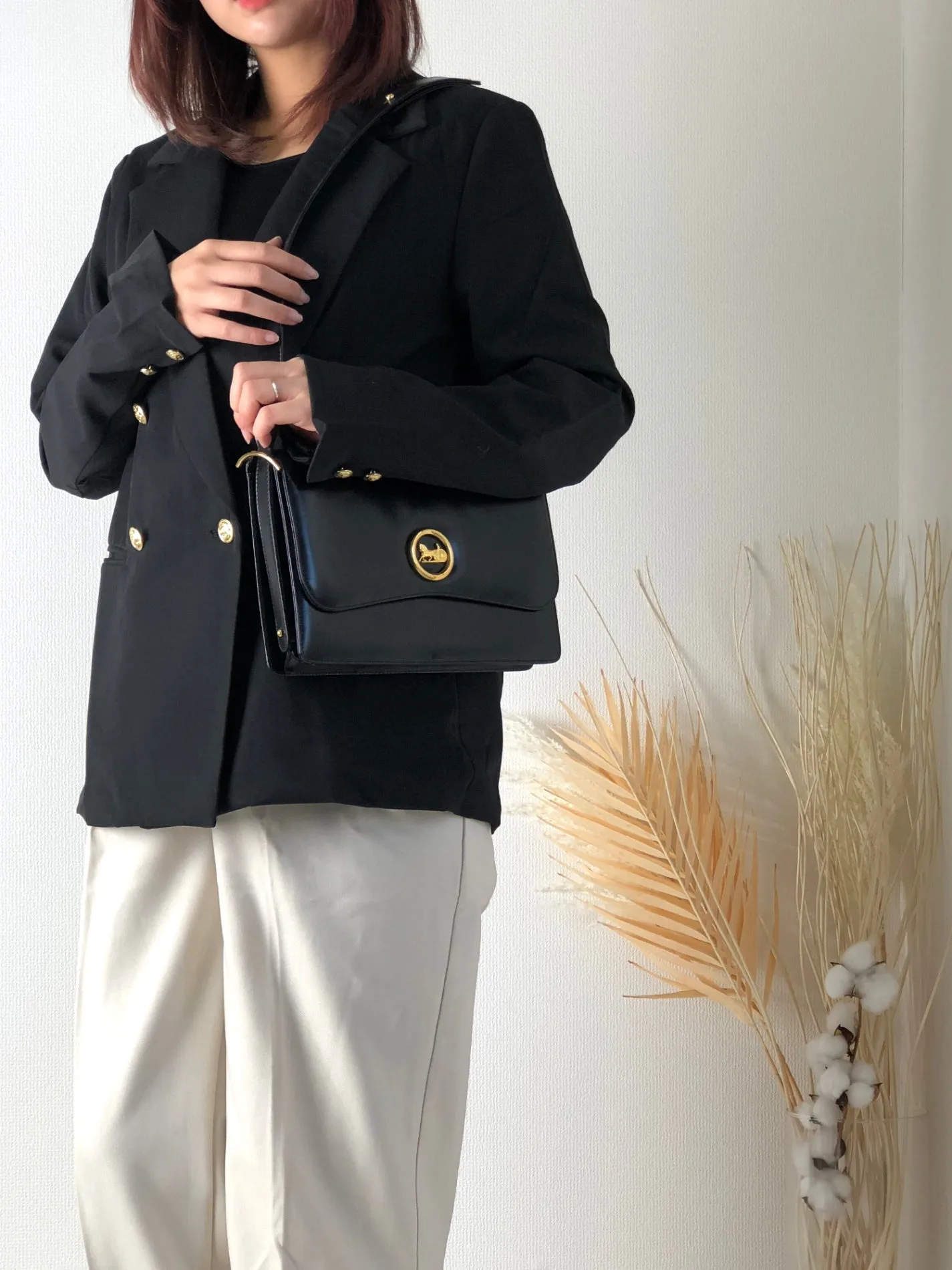CELINE Horse Carriage Leather Two-way Handbag Shoulder bag Black Vintage fditxc