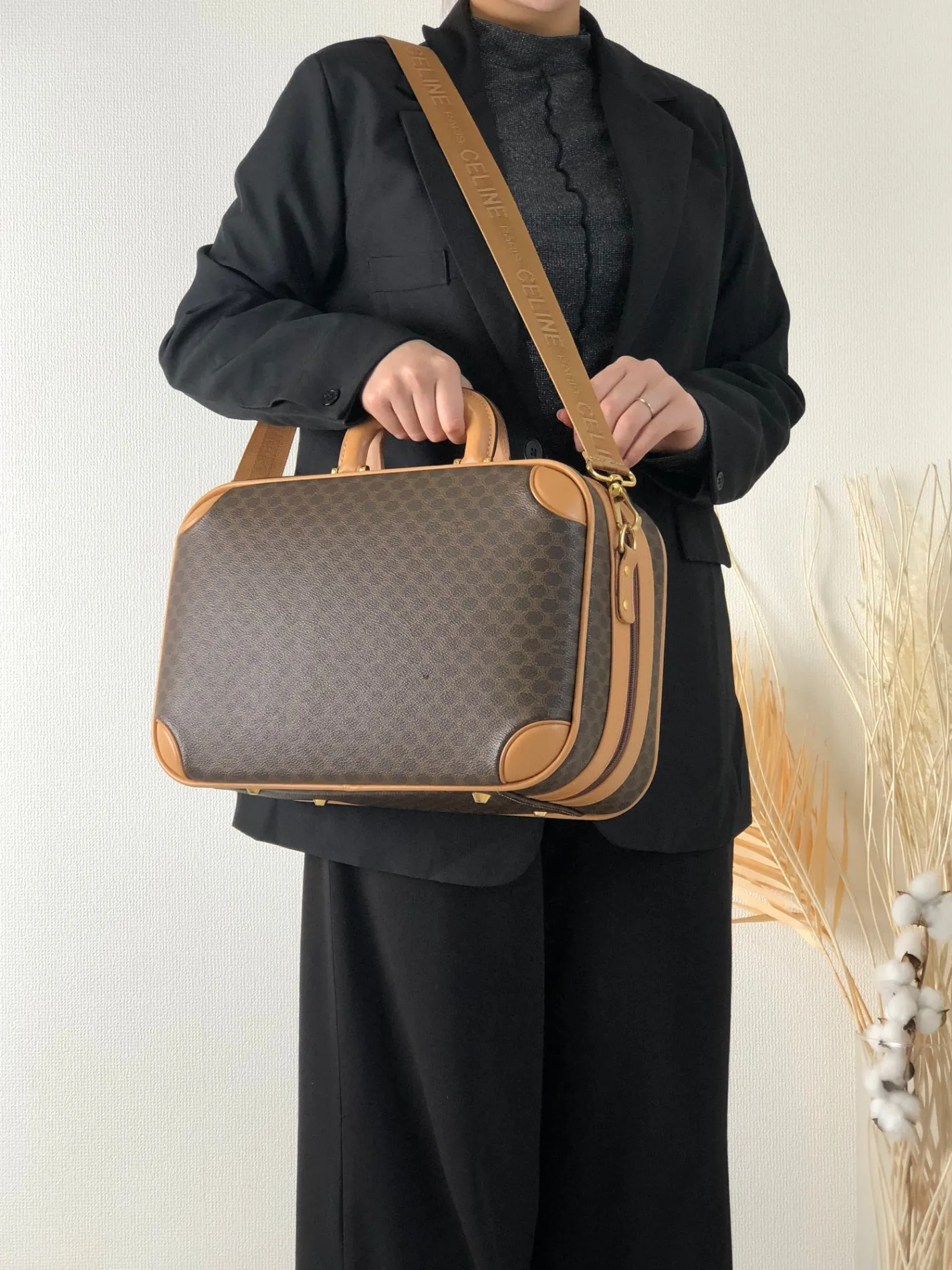 CELINE Macadam Two-way Handbag Shoulder bag Brown Vintage 55h7ds