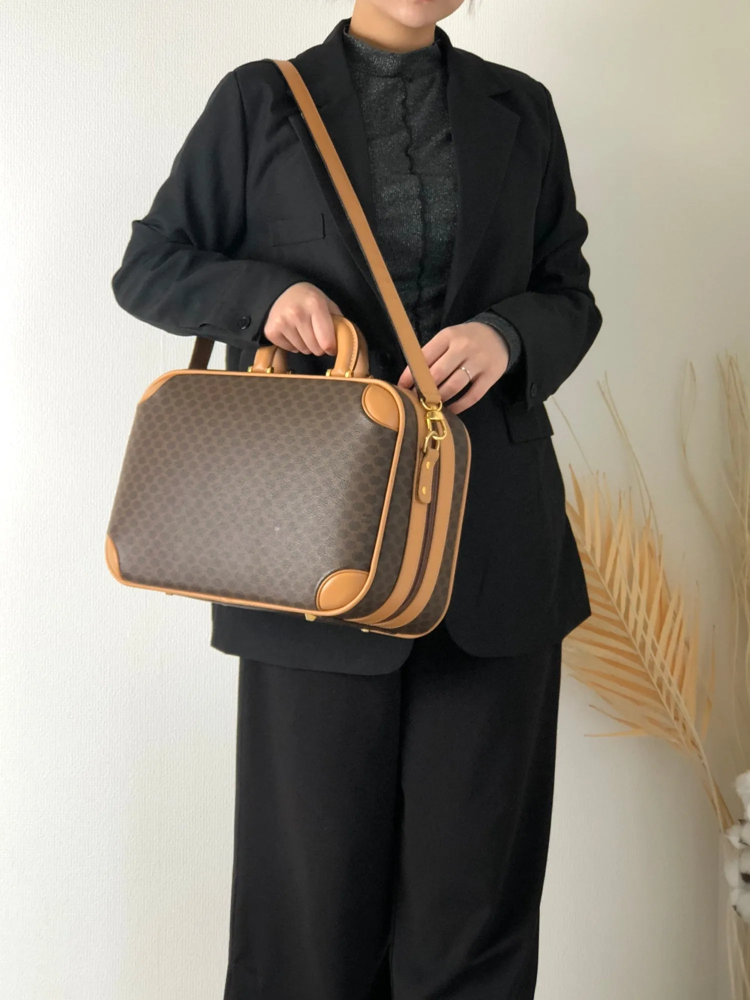 CELINE Macadam Two-way Handbag Shoulder bag Brown Vintage 55h7ds
