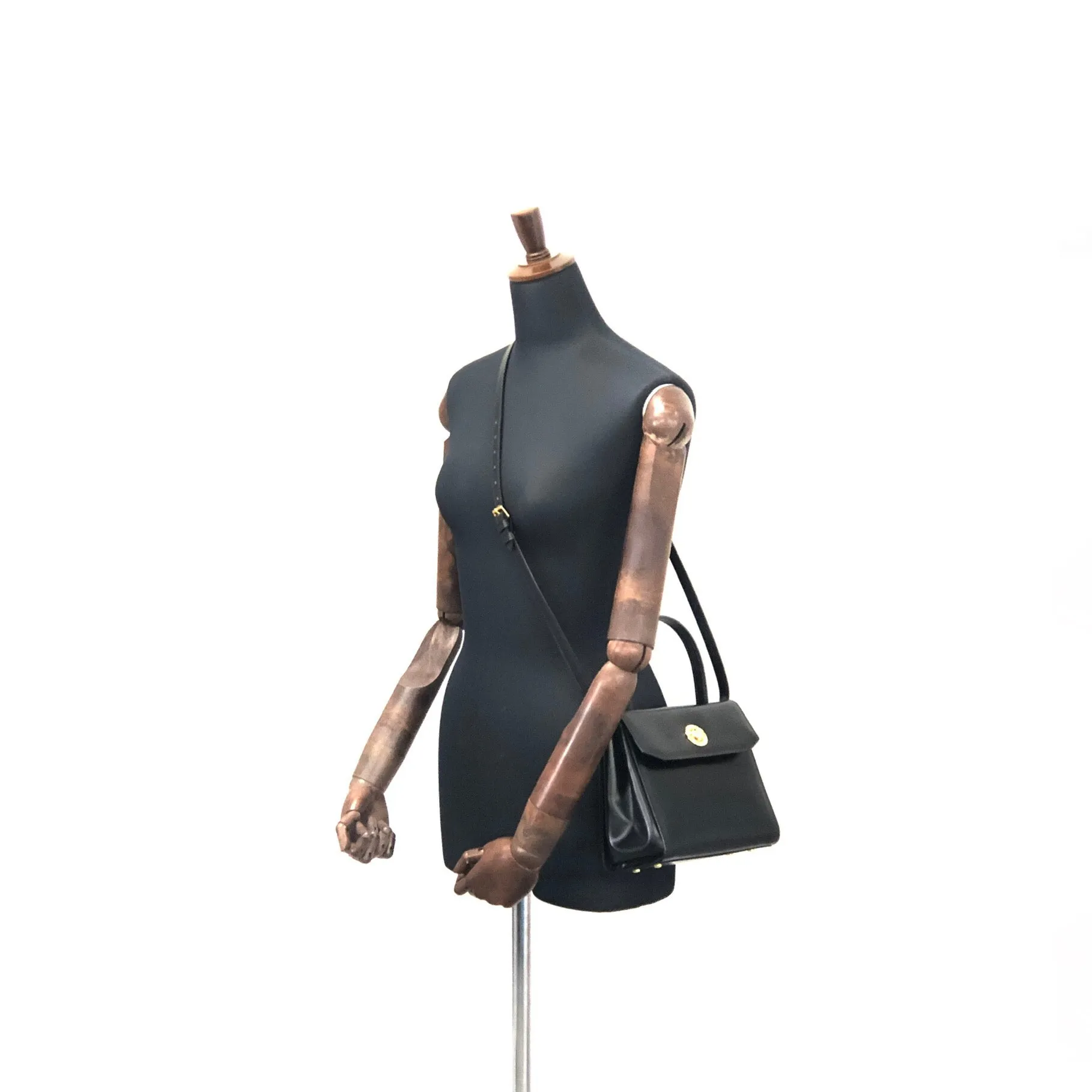 CELINE Starball Leather Two-way Handbag Shoulder bag Black Vintage jrwffj