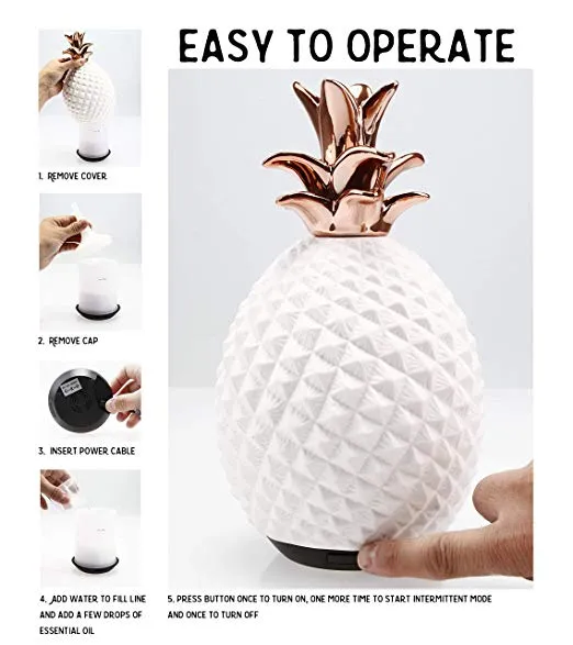 Ceramic Pineapple Essential Oils Diffuser, 120ml, with 5ml Bottle of Lavender