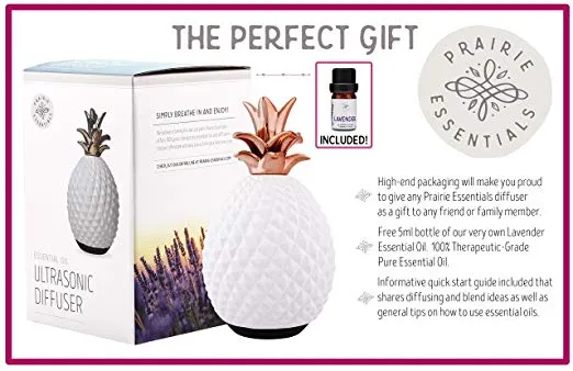 Ceramic Pineapple Essential Oils Diffuser, 120ml, with 5ml Bottle of Lavender