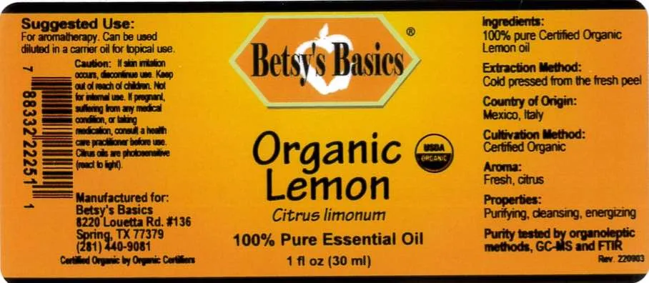 Certified Organic Lemon Essential Oil, 1 oz