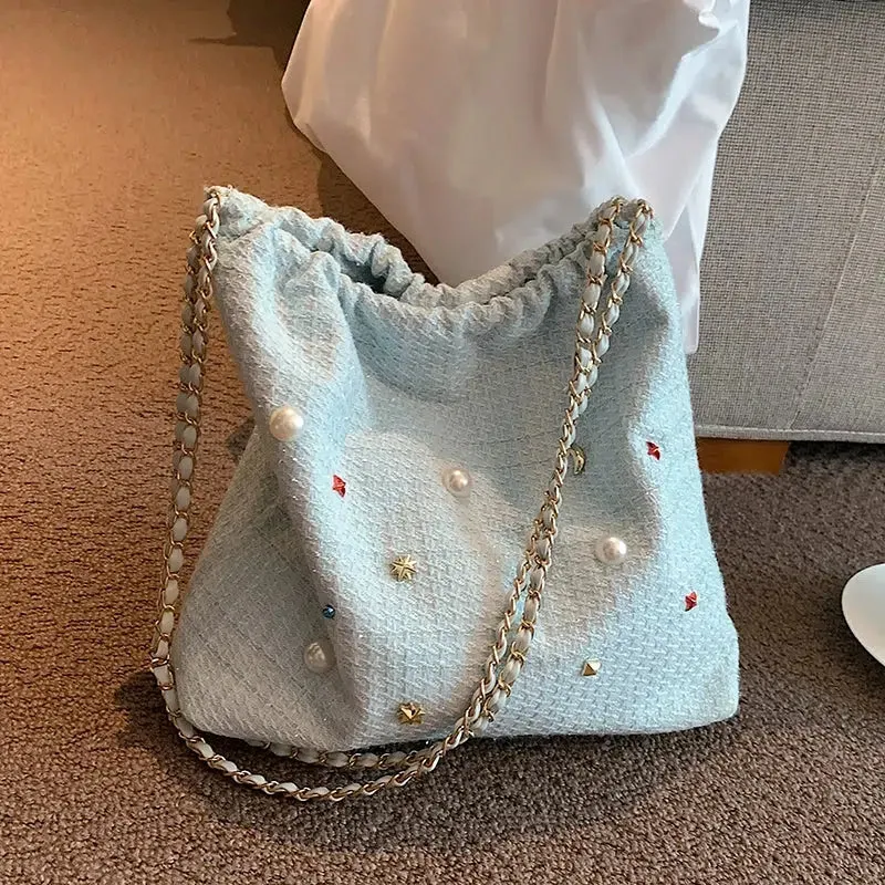 Chain Strap Embellished Tote Bag