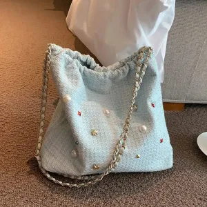 Chain Strap Embellished Tote Bag