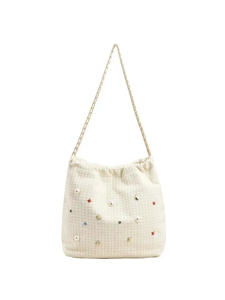 Chain Strap Embellished Tote Bag