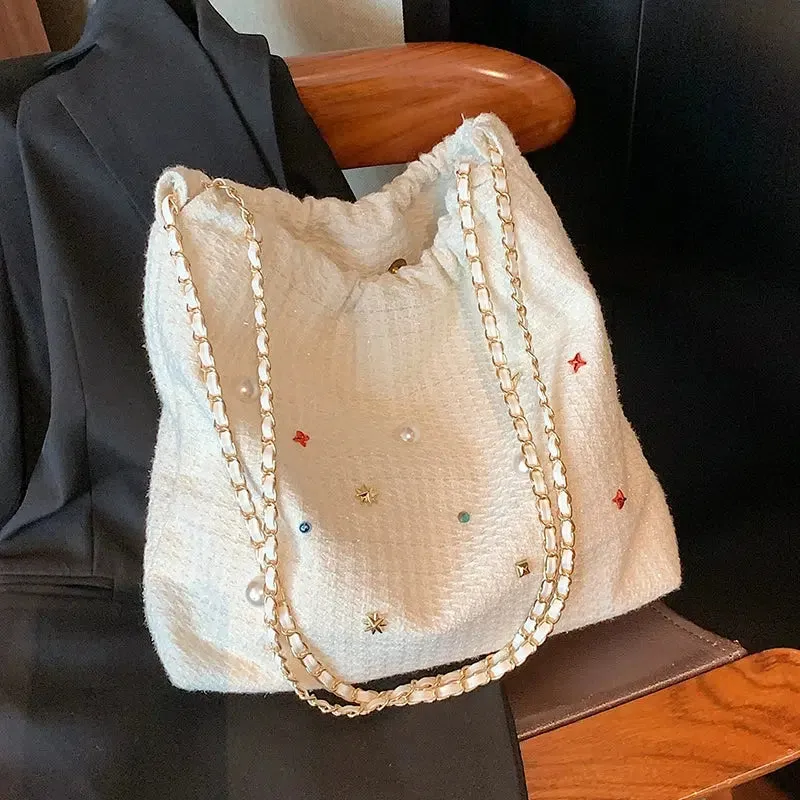 Chain Strap Embellished Tote Bag