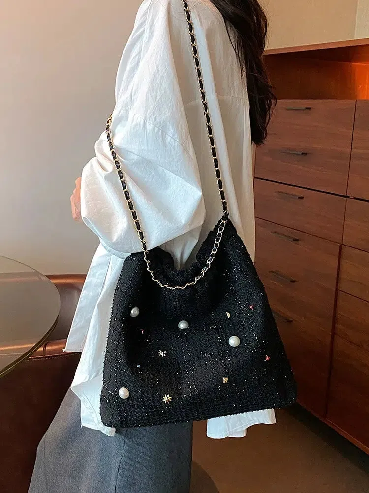 Chain Strap Embellished Tote Bag