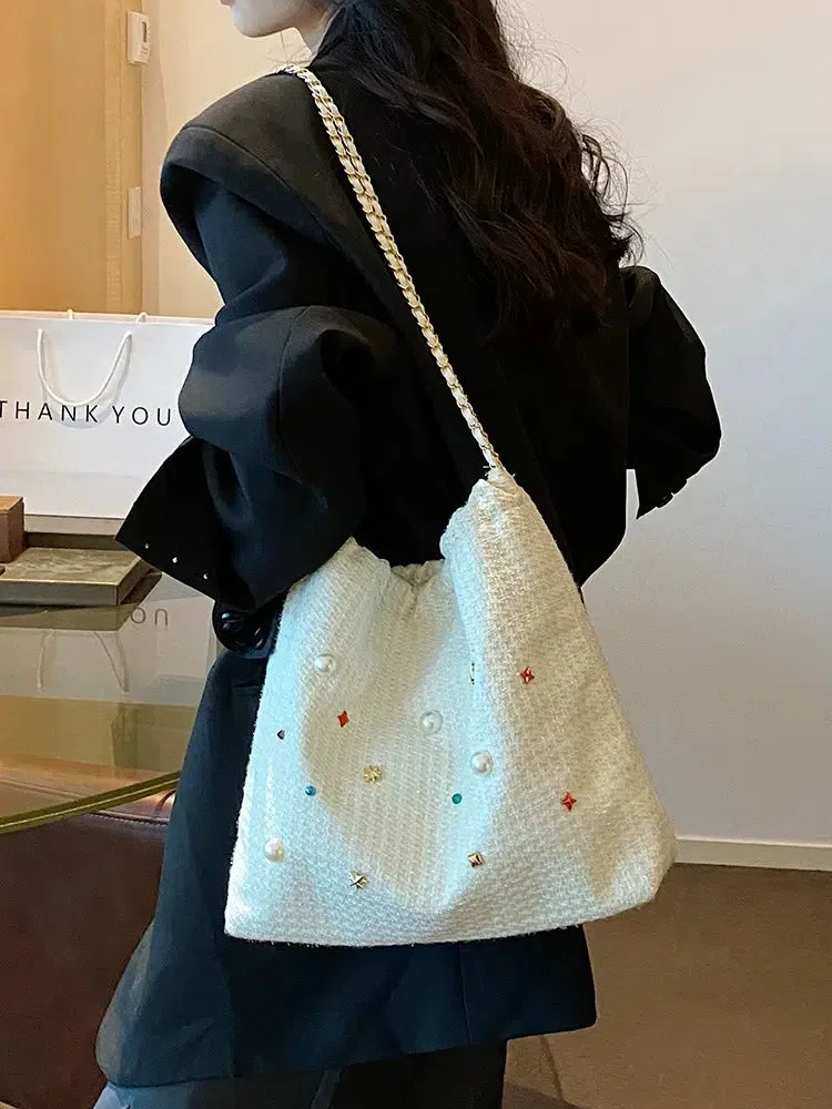 Chain Strap Embellished Tote Bag