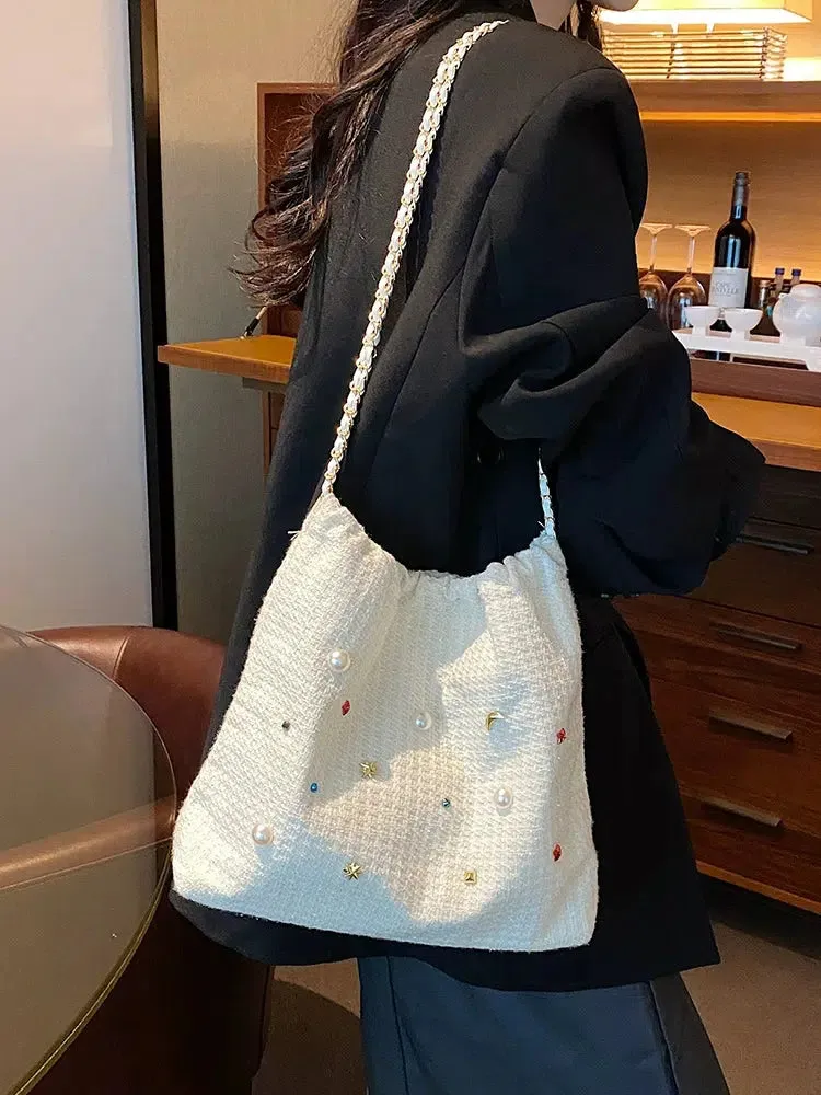 Chain Strap Embellished Tote Bag