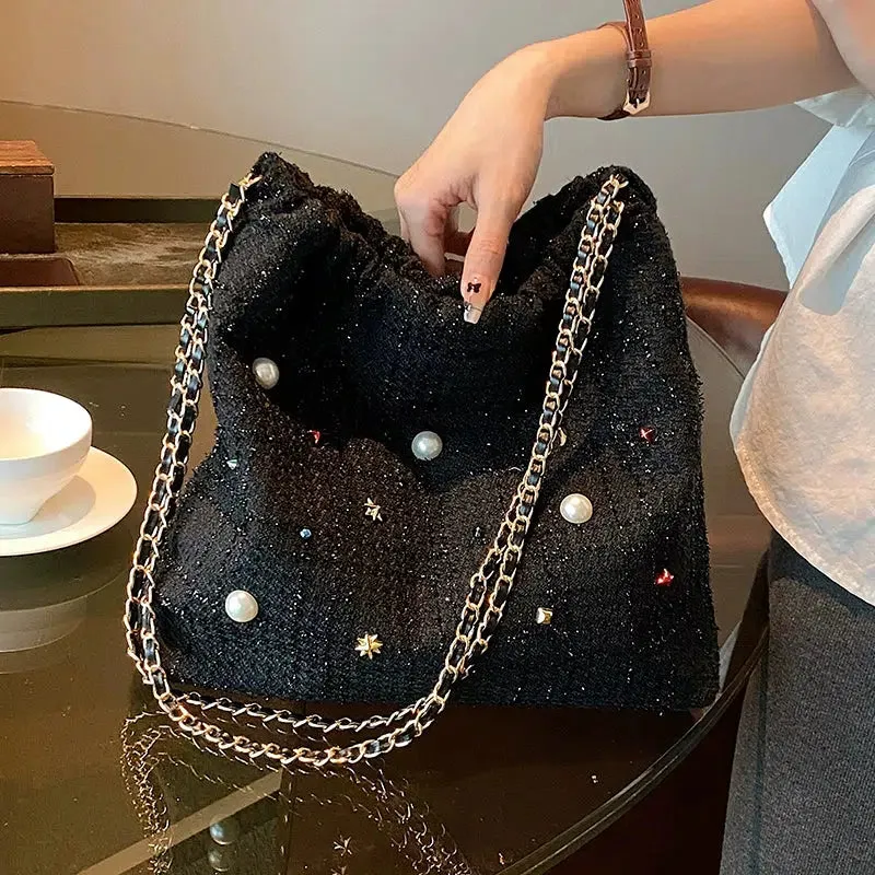 Chain Strap Embellished Tote Bag