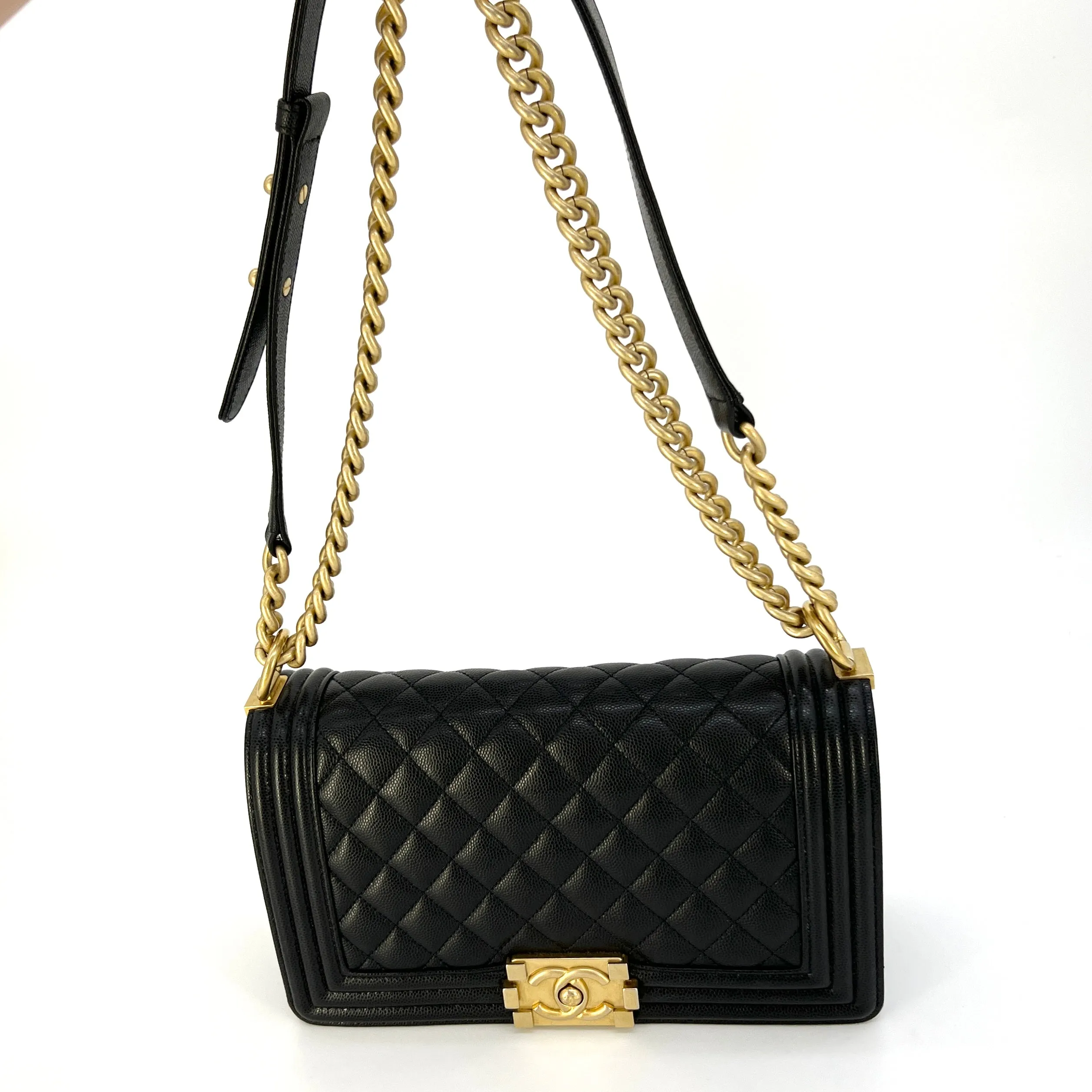 CHANEL Caviar Quilted Old Medium Boy Flap Black [Guaranteed Authentic]