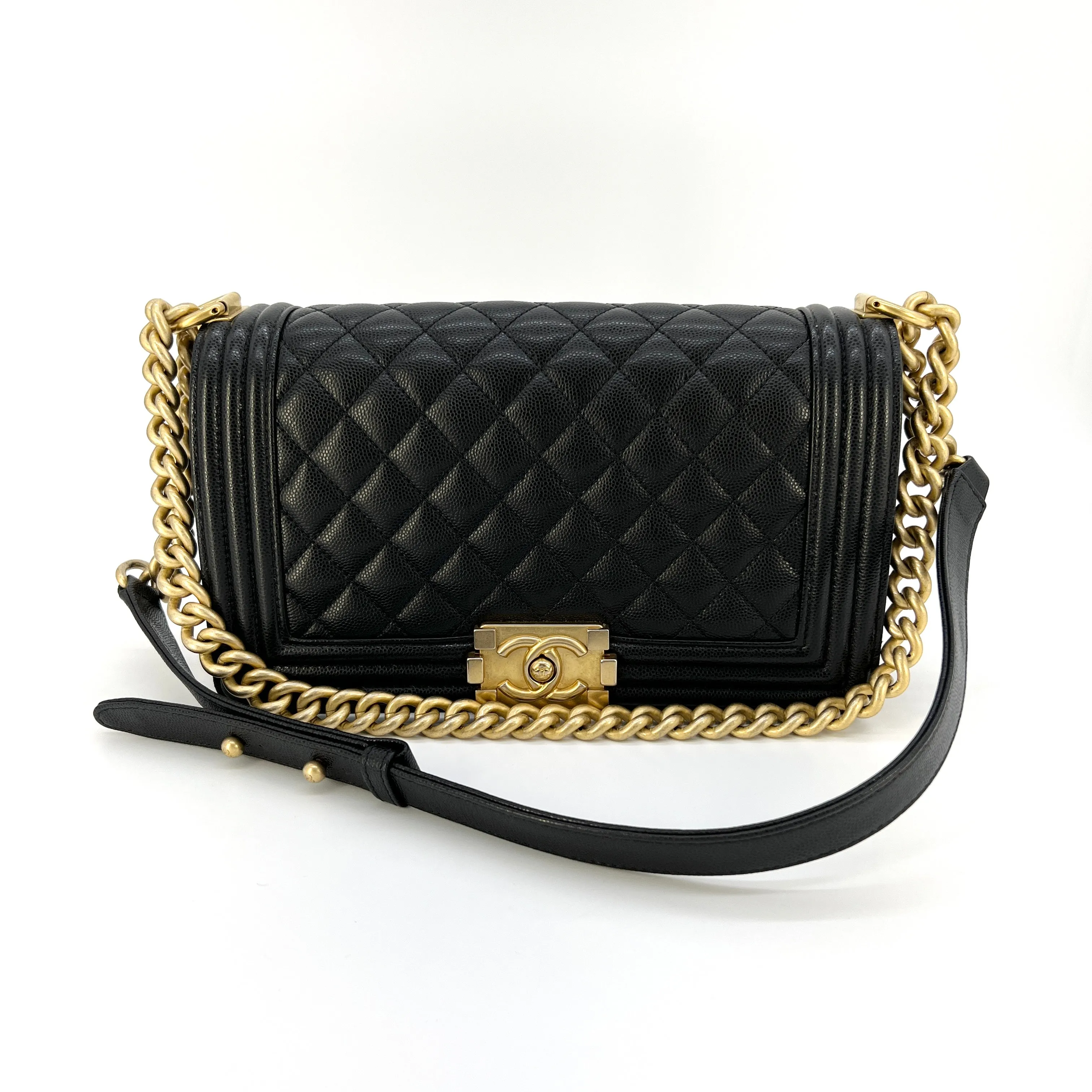 CHANEL Caviar Quilted Old Medium Boy Flap Black [Guaranteed Authentic]