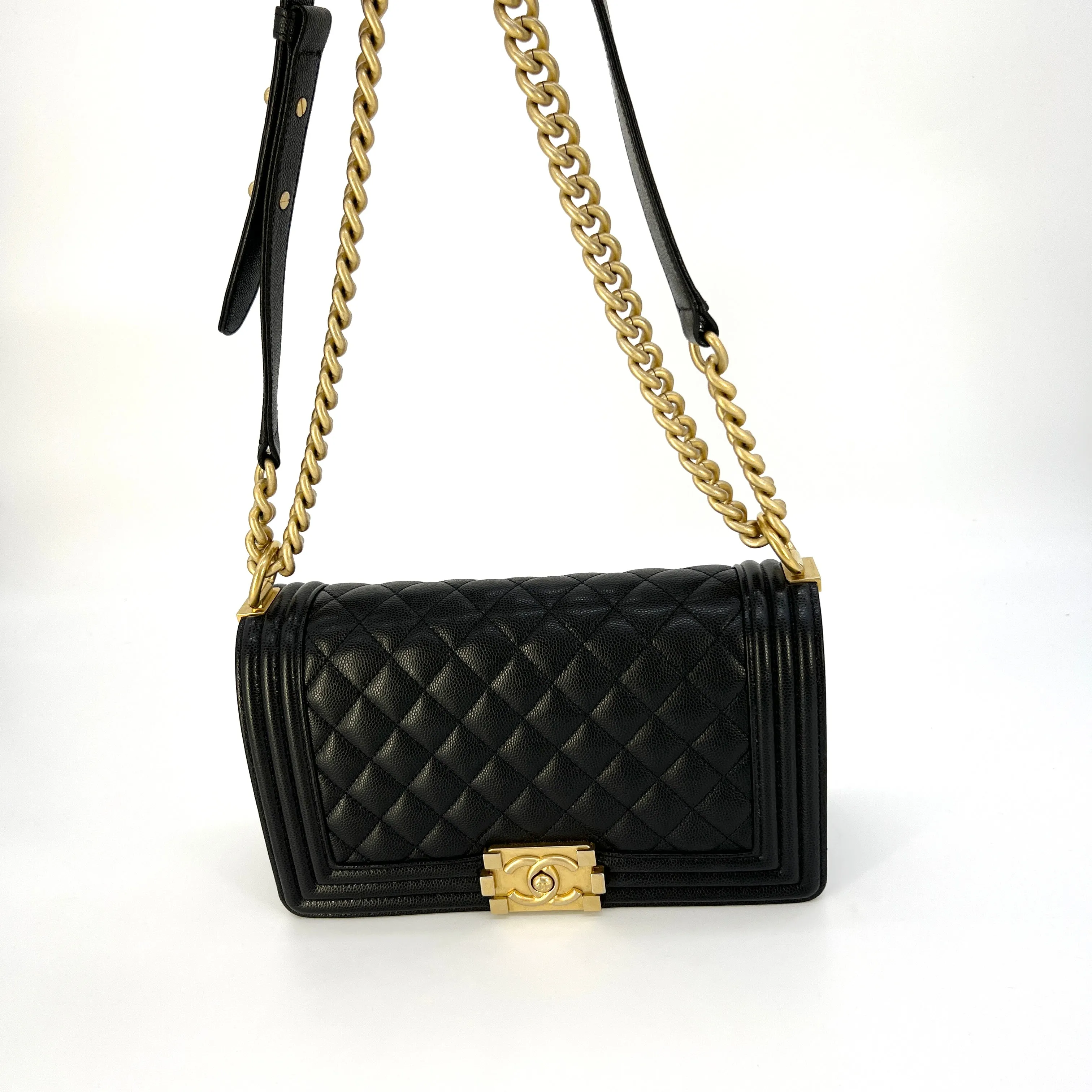 CHANEL Caviar Quilted Old Medium Boy Flap Black [Guaranteed Authentic]