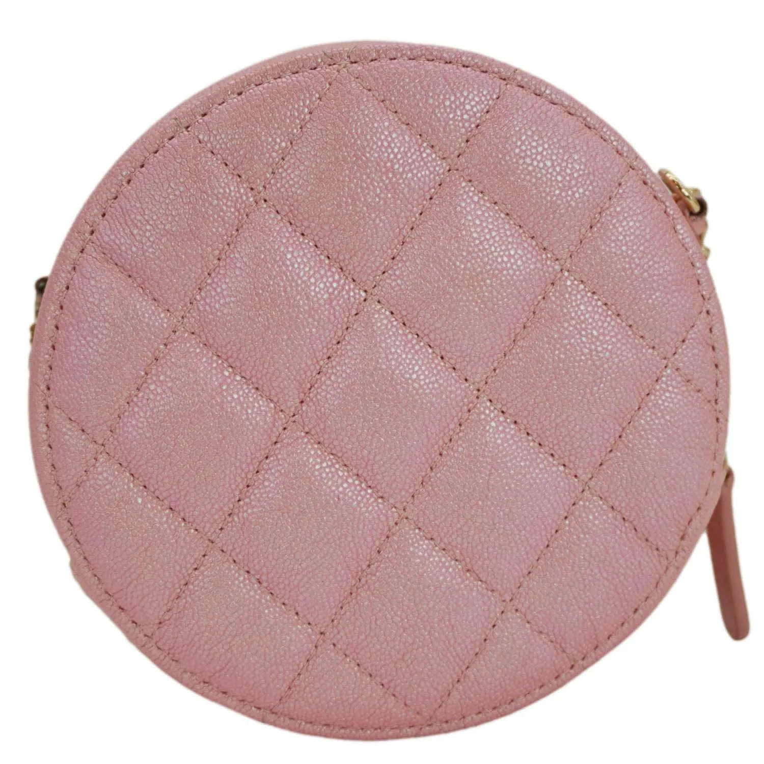 CHANEL Round Quilted Iridescent Caviar Leather Clutch Crossbody Bag Pink