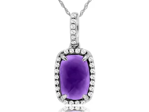 Checkerboard Amethyst and Diamond Halo Pendant