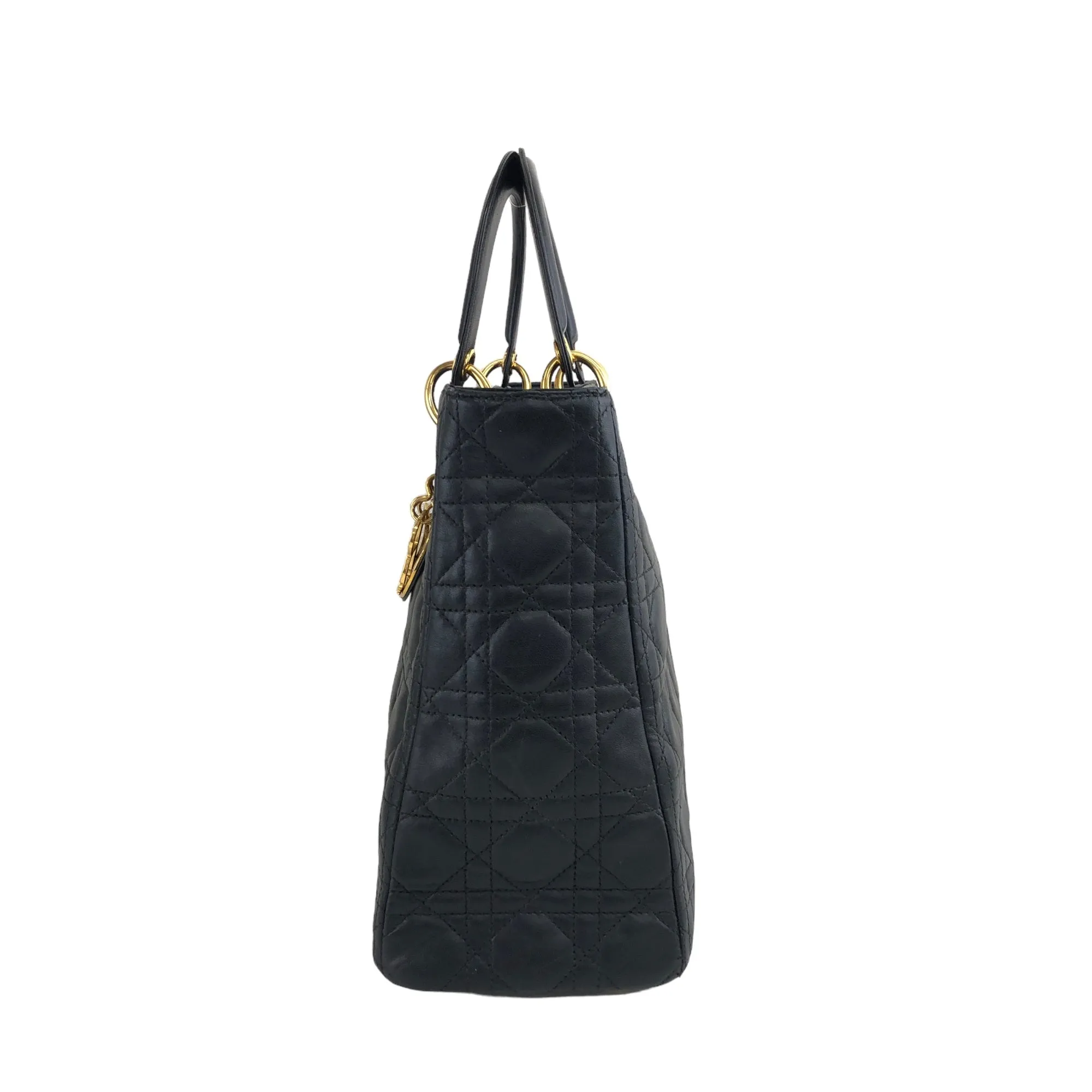Christian Dior  Cannage CD Logo Charm Leather Two-way Handbag Shoulder bag Black Vintage ycc5cv