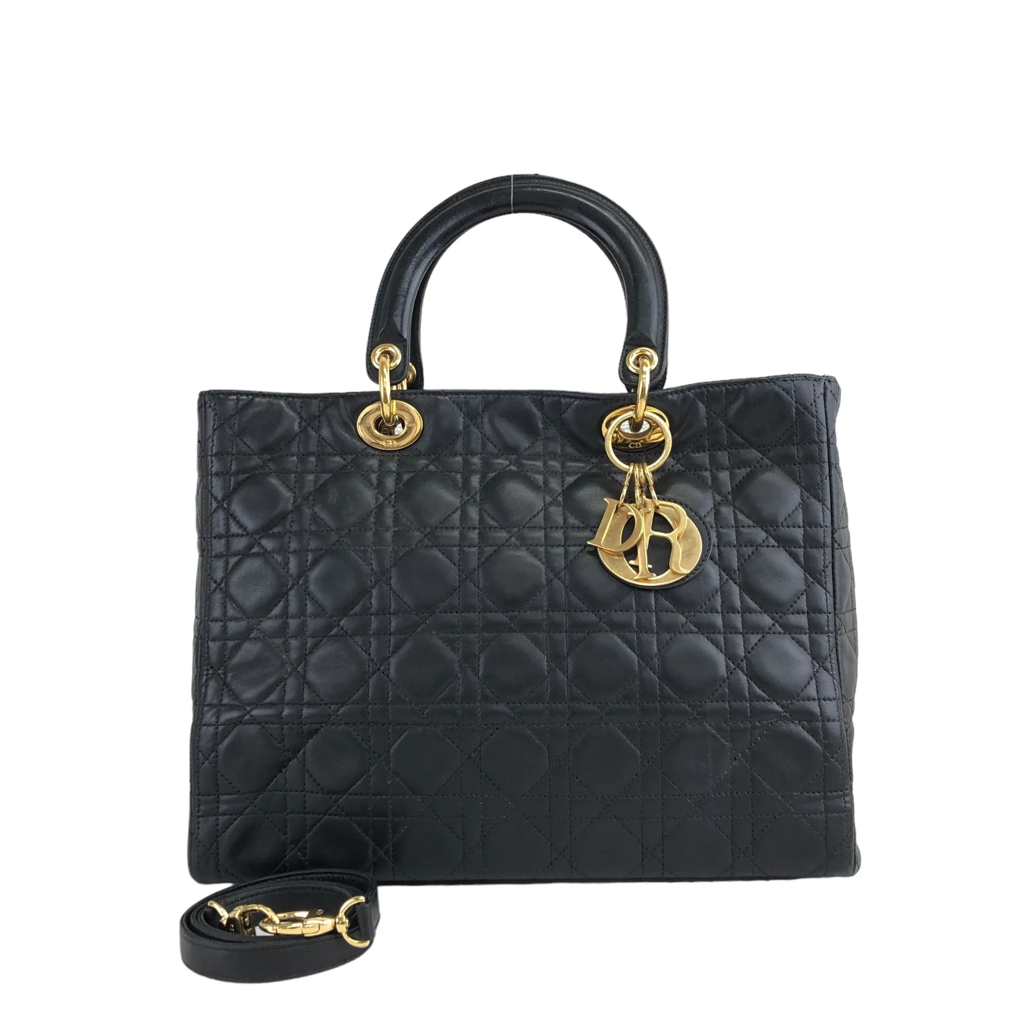 Christian Dior  Cannage CD Logo Charm Leather Two-way Handbag Shoulder bag Black Vintage ycc5cv