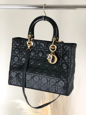 Christian Dior  Cannage CD Logo Charm Leather Two-way Handbag Shoulder bag Black Vintage ycc5cv
