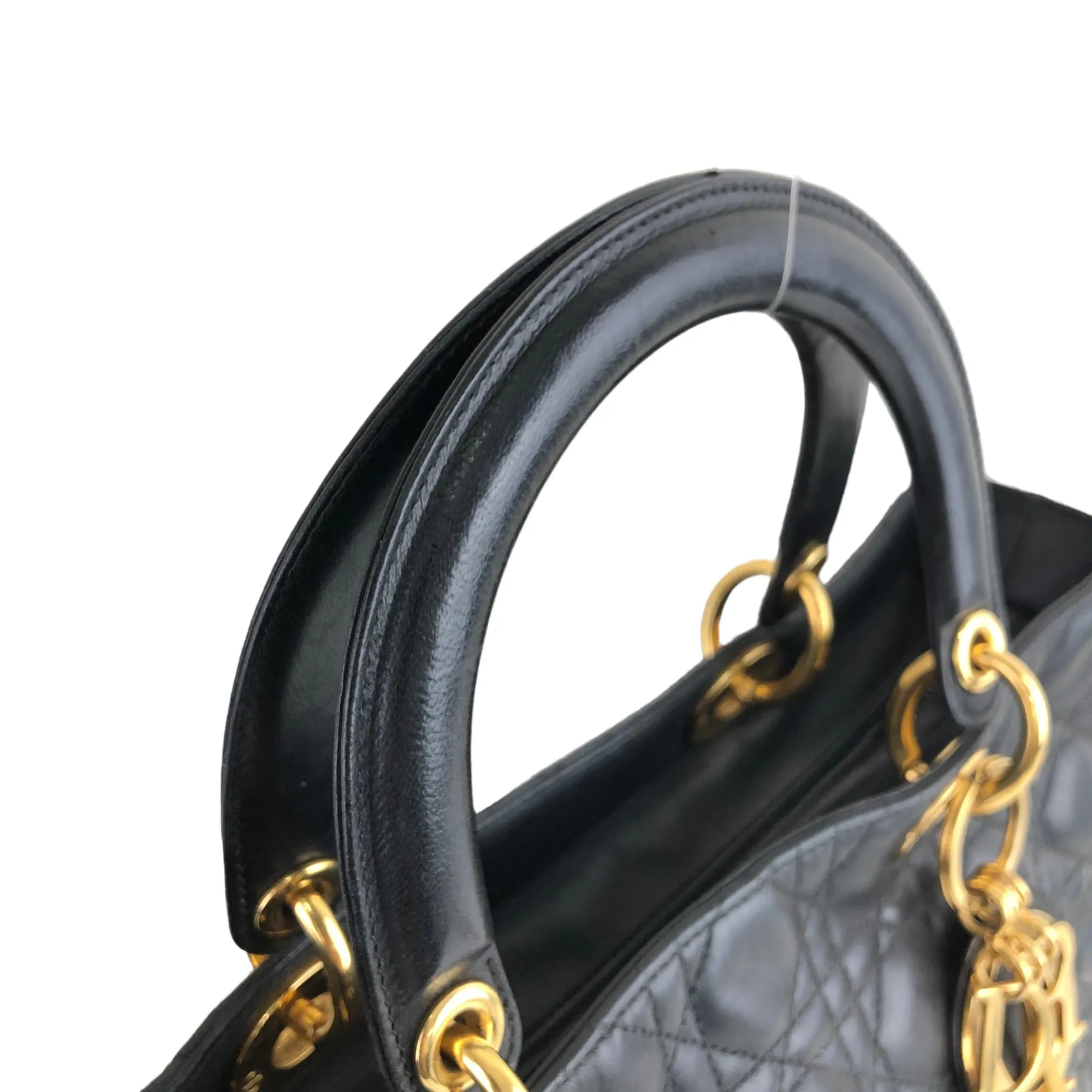 Christian Dior  Cannage CD Logo Charm Leather Two-way Handbag Shoulder bag Black Vintage ycc5cv