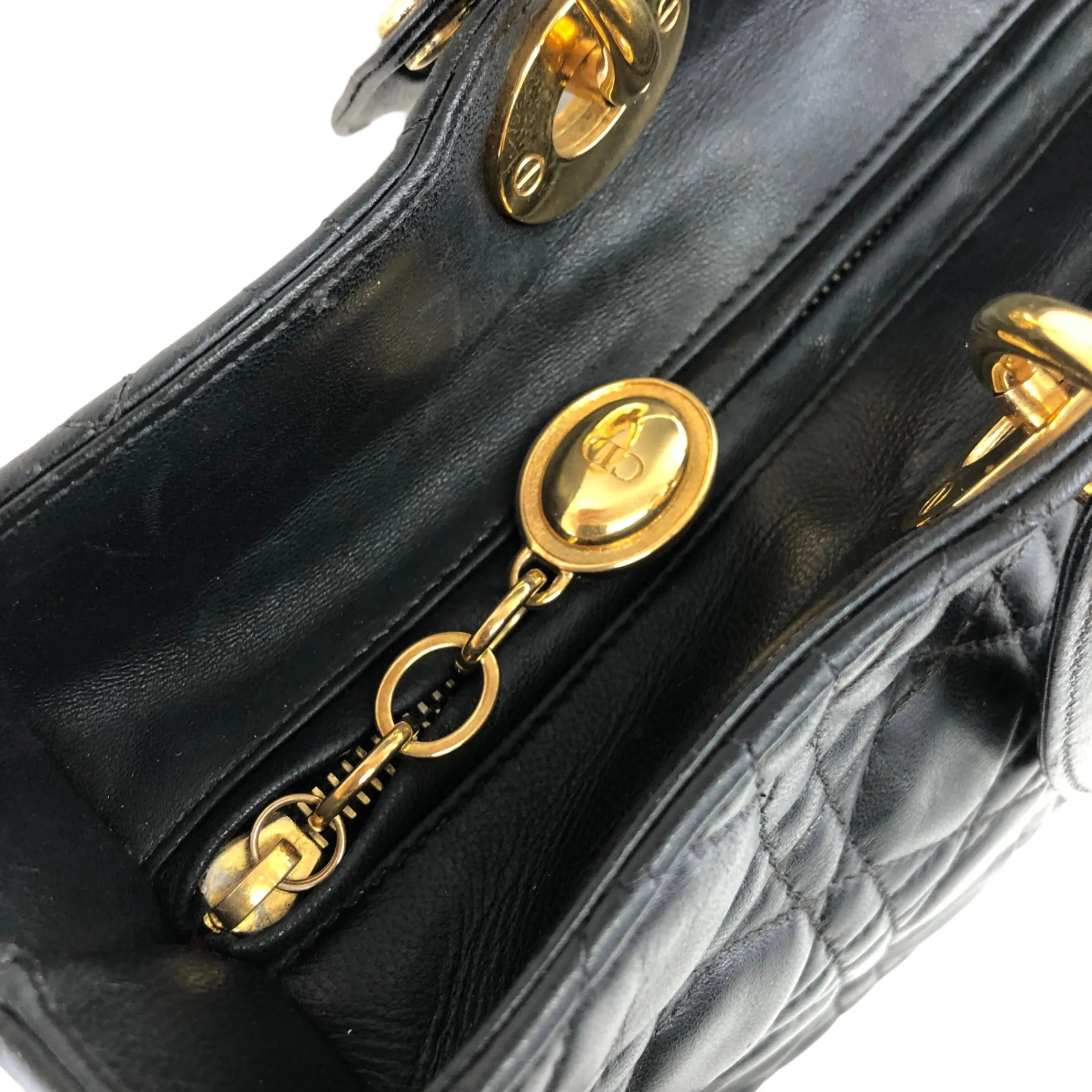Christian Dior  Cannage CD Logo Charm Leather Two-way Handbag Shoulder bag Black Vintage ycc5cv