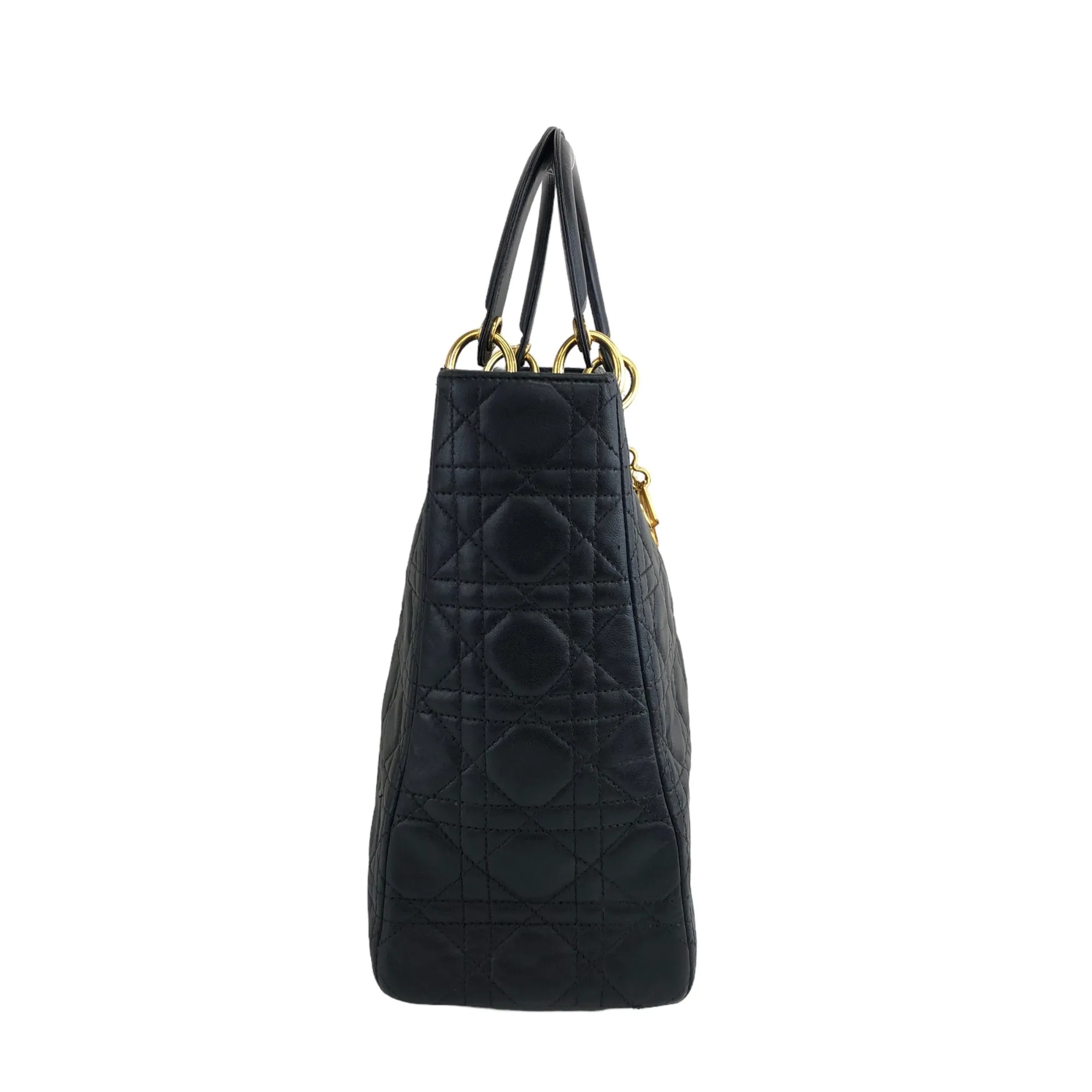 Christian Dior  Cannage CD Logo Charm Leather Two-way Handbag Shoulder bag Black Vintage ycc5cv