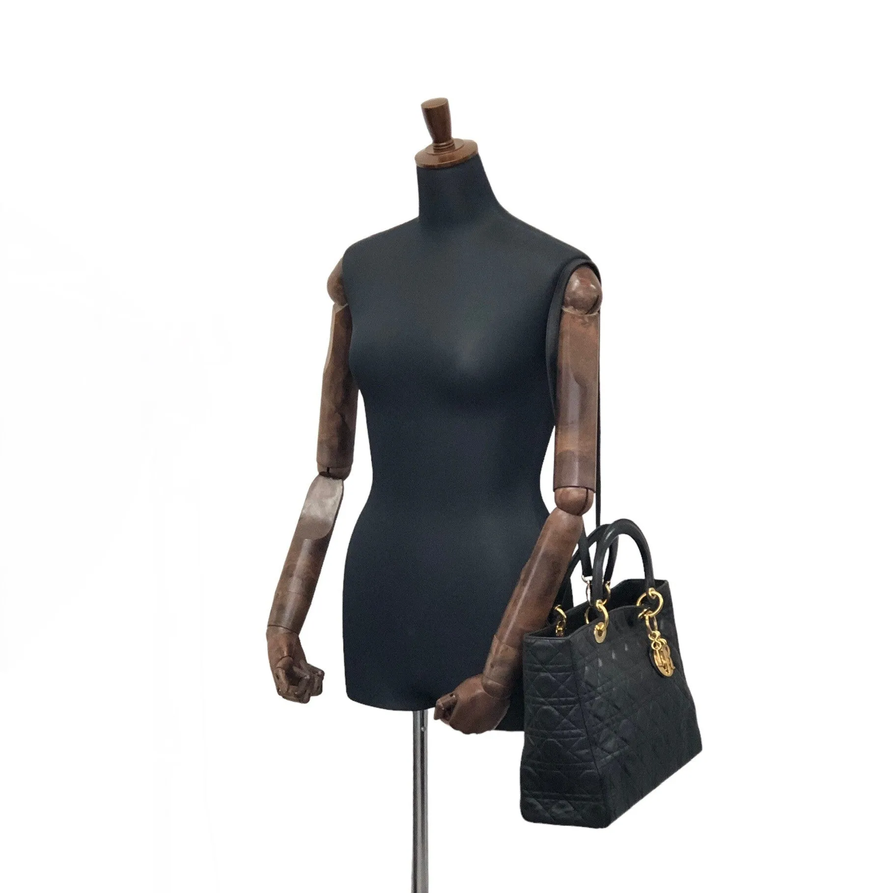 Christian Dior  Cannage CD Logo Charm Leather Two-way Handbag Shoulder bag Black Vintage ycc5cv