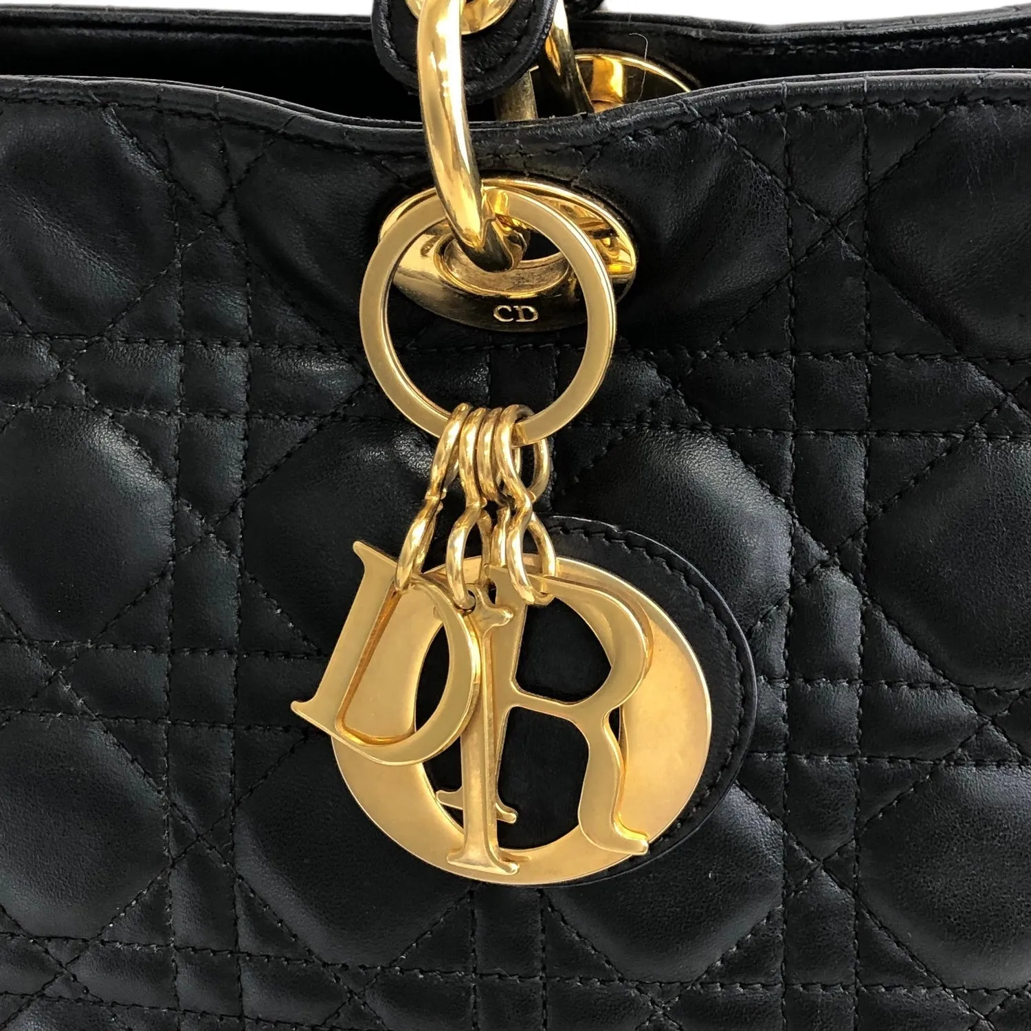 Christian Dior  Cannage CD Logo Charm Leather Two-way Handbag Shoulder bag Black Vintage ycc5cv