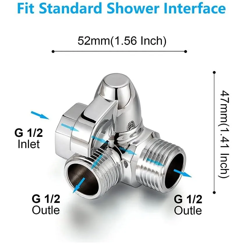 Chrome Two Way Shower Arm Diverter Valve Shower Head Splitter