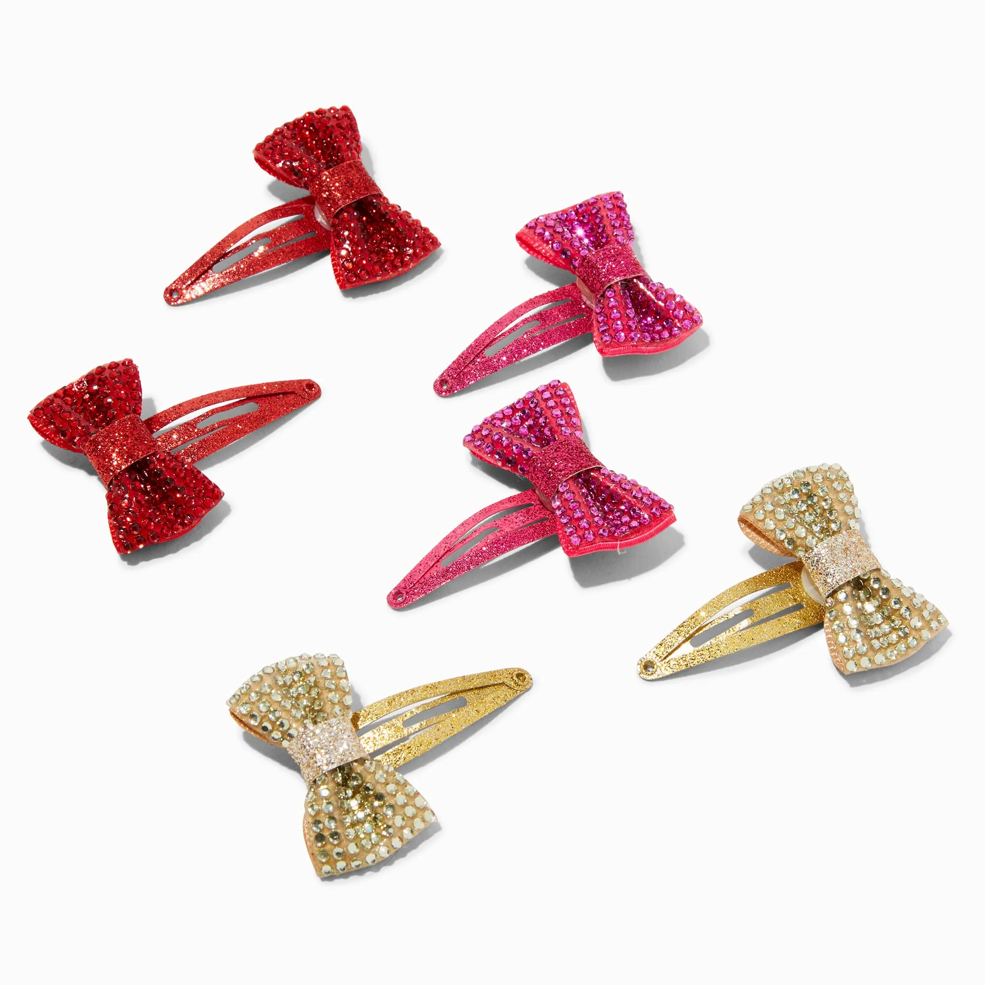 Claire's Club Holiday Diamond Bow Snap Hair Clips - 6 Pack