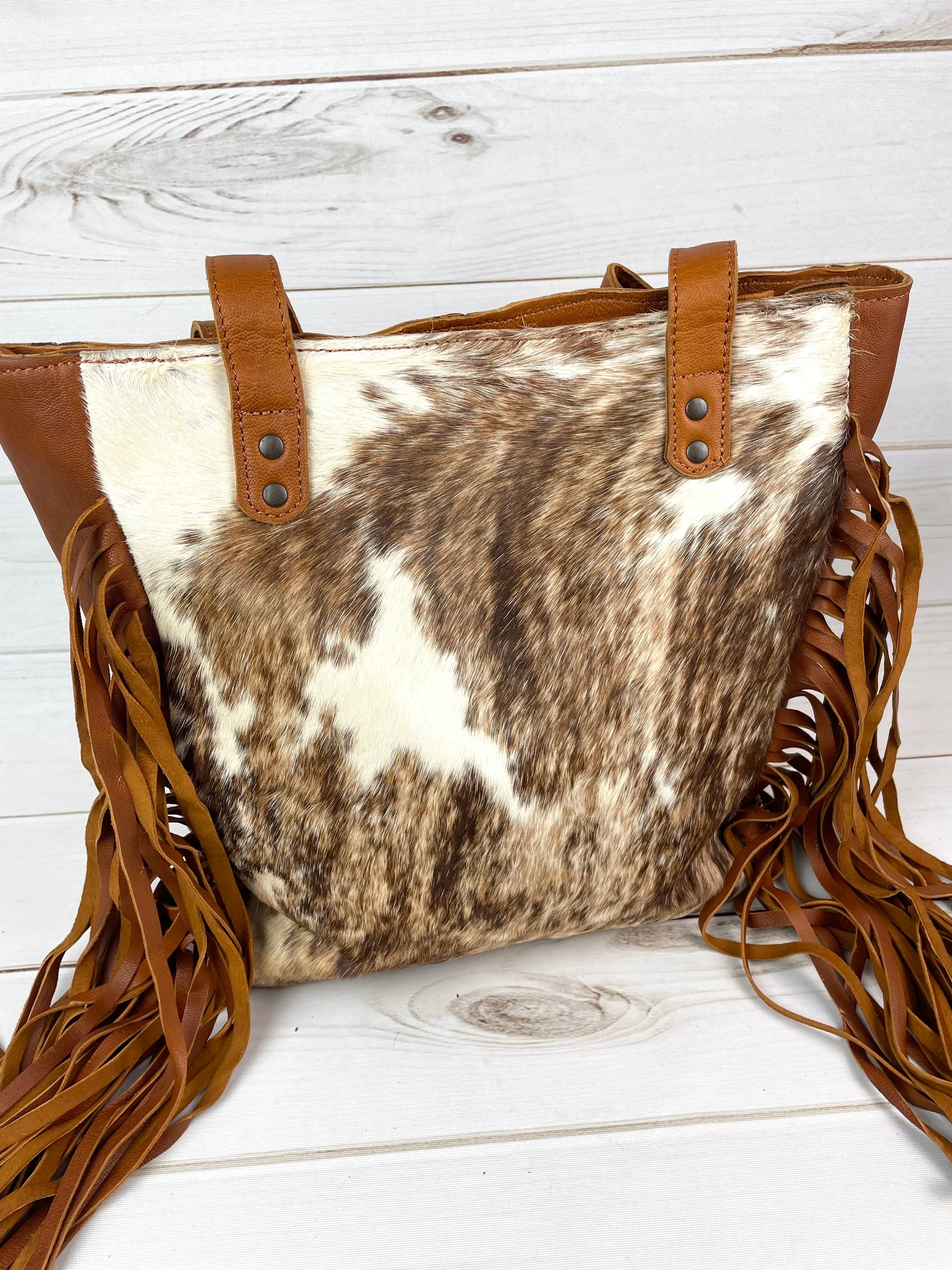 CLEARANCE! Aster Large Hide & Leather Fringe Tote