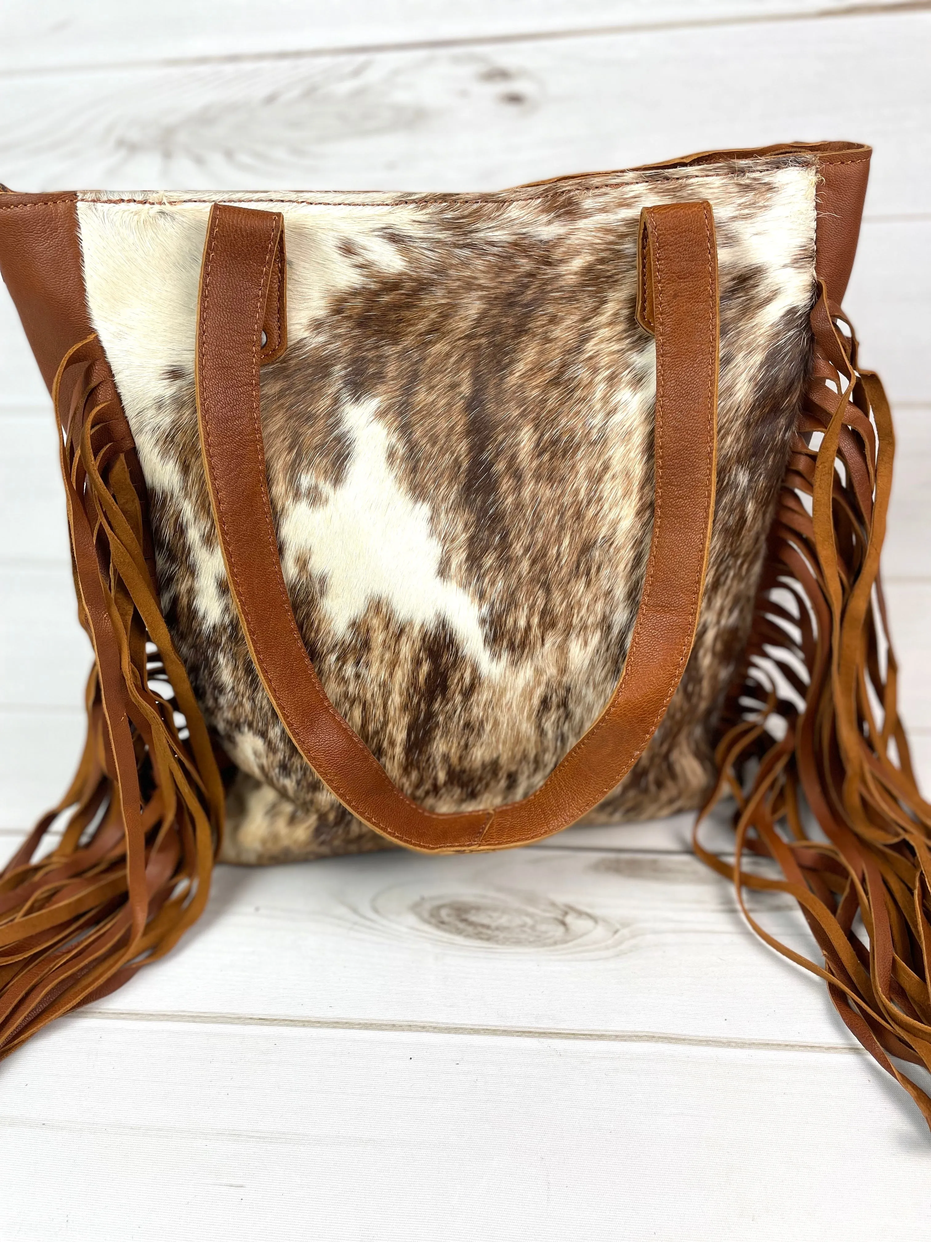 CLEARANCE! Aster Large Hide & Leather Fringe Tote