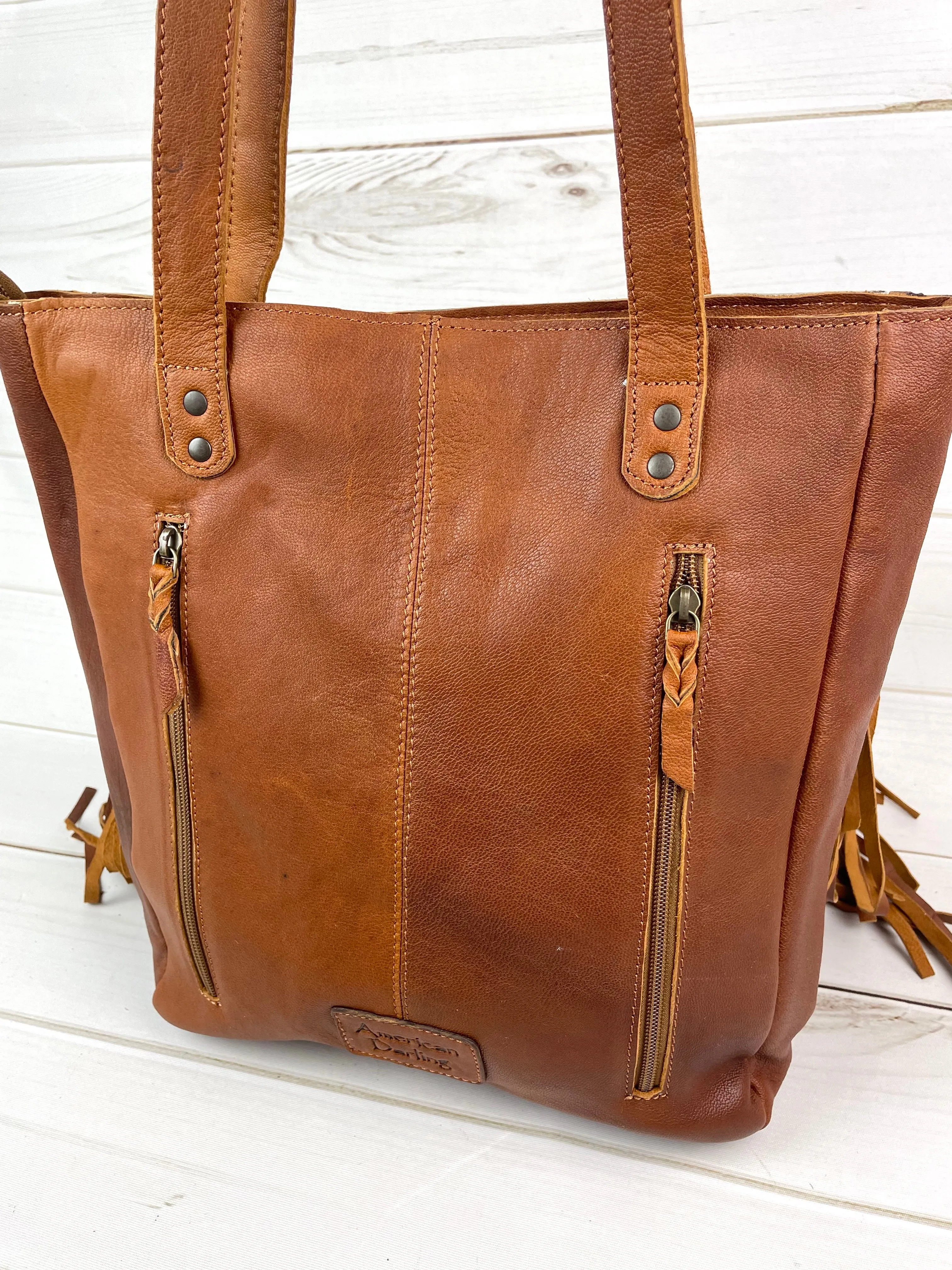 CLEARANCE! Aster Large Hide & Leather Fringe Tote