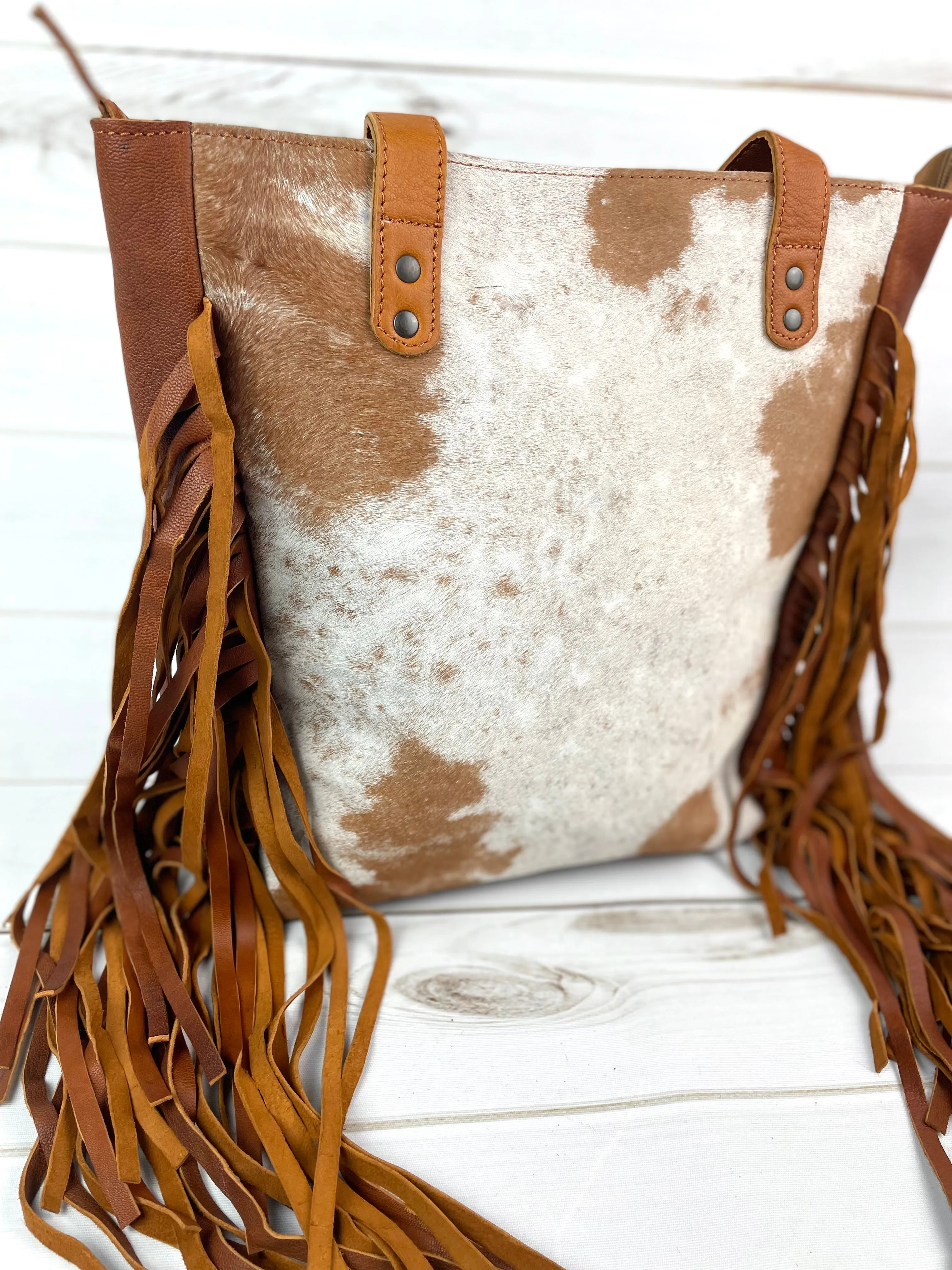 CLEARANCE! Aster Large Hide & Leather Fringe Tote