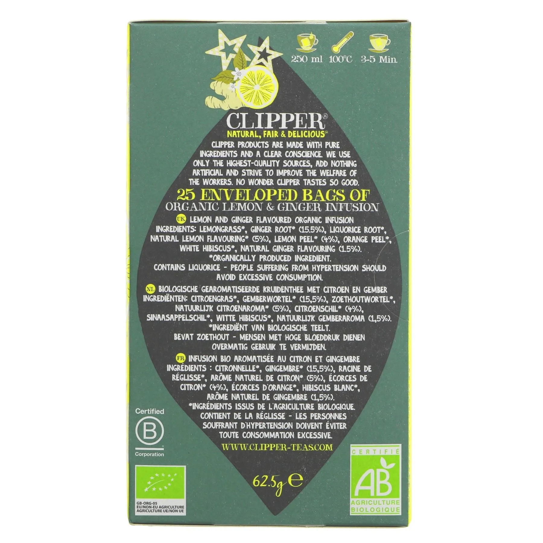 Clipper | Lemon & Ginger - Envelope, String & Tagged | 25 bags