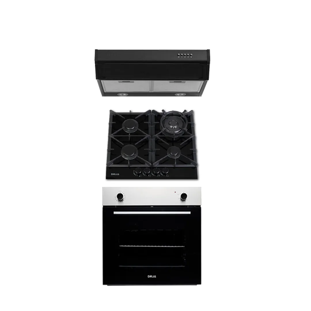 COMBO A - DRIJA - 60CM / 24” - VIDRIO (Estufa, Horno y Extractor)