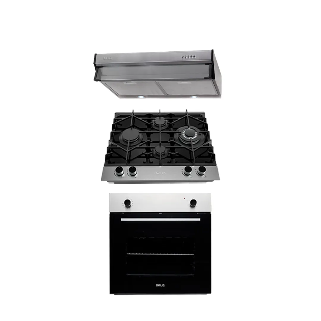 COMBO C - DRIJA - 60CM / 24” – ACERO/VIDRIO(Estufa, Horno y Extractor).