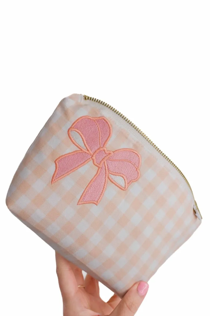 Coral Gingham Bow Mini Maxx Baby Bag