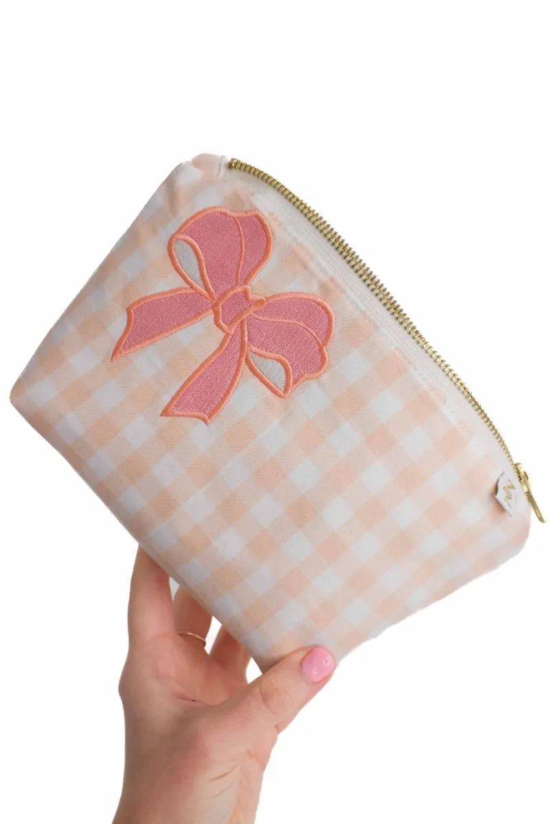 Coral Gingham Bow Mini Maxx Baby Bag