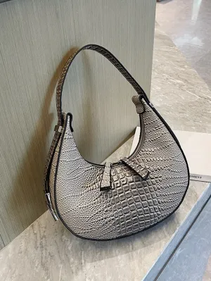 Crocodile Embossed Shoulder Bag - Grey - FD ⚡