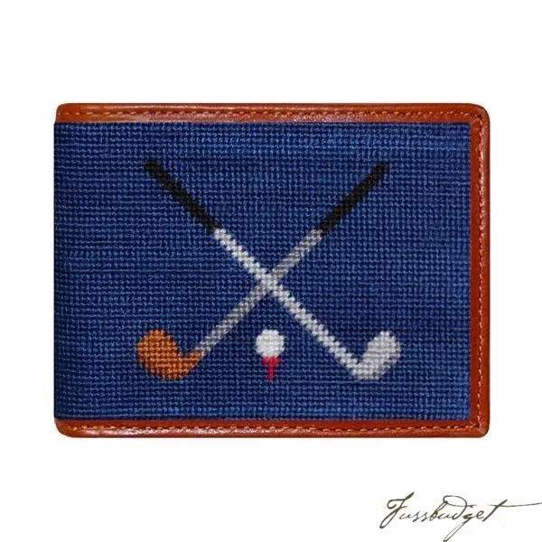 Crossed Clubs Needlepoint Bi-Fold Wallet