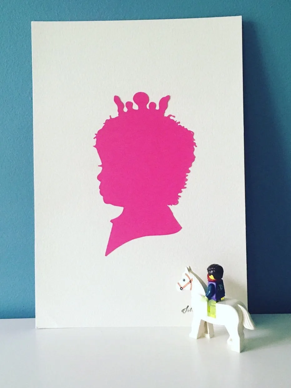 Custom Hand Cut Silhouette Portrait 8 by 10 Art - Pink, Blue, Grey, Purple