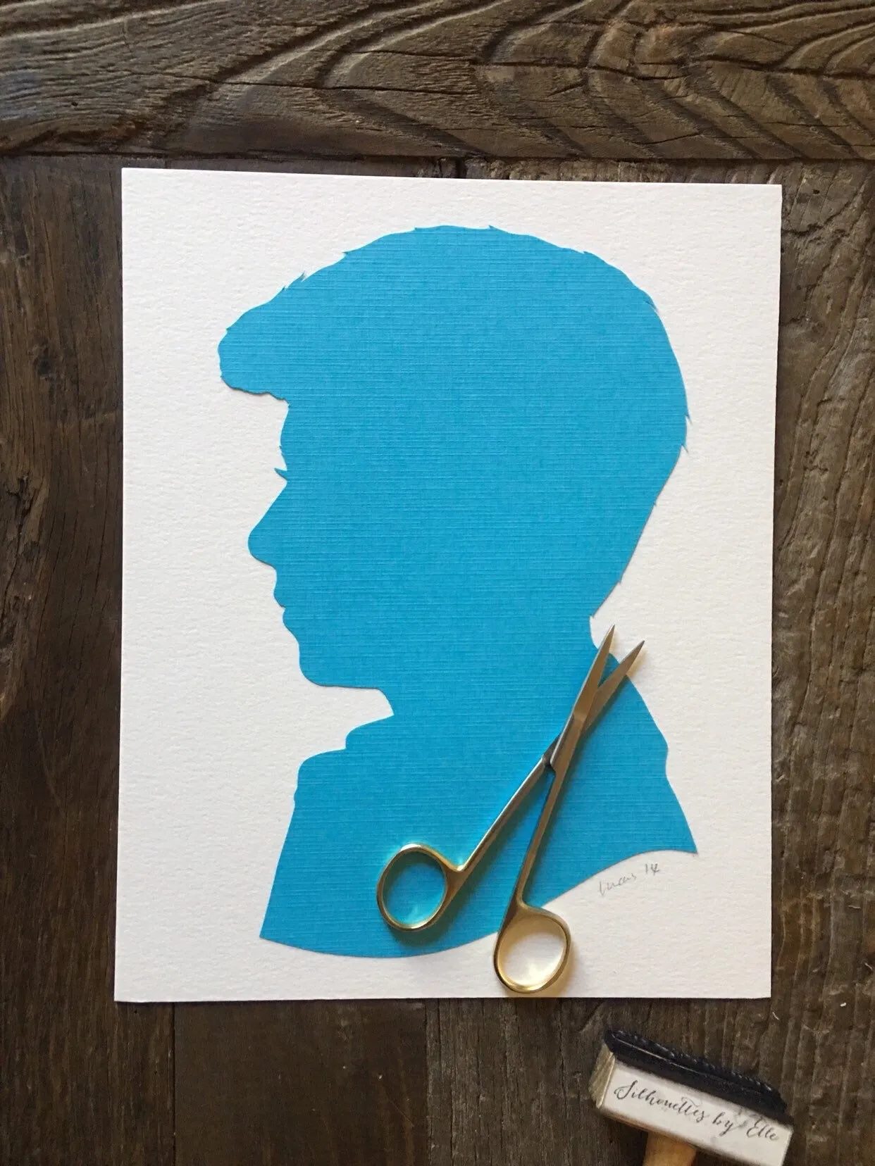 Custom Hand Cut Silhouette Portrait 8 by 10 Art - Pink, Blue, Grey, Purple