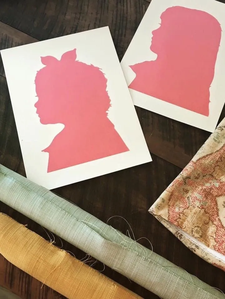 Custom Hand Cut Silhouette Portrait 8 by 10 Art - Pink, Blue, Grey, Purple