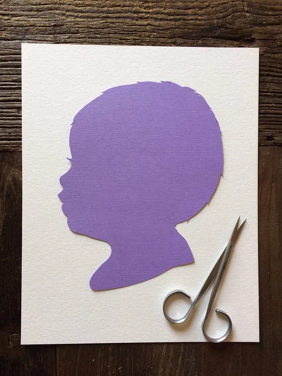 Custom Hand Cut Silhouette Portrait 8 by 10 Art - Pink, Blue, Grey, Purple
