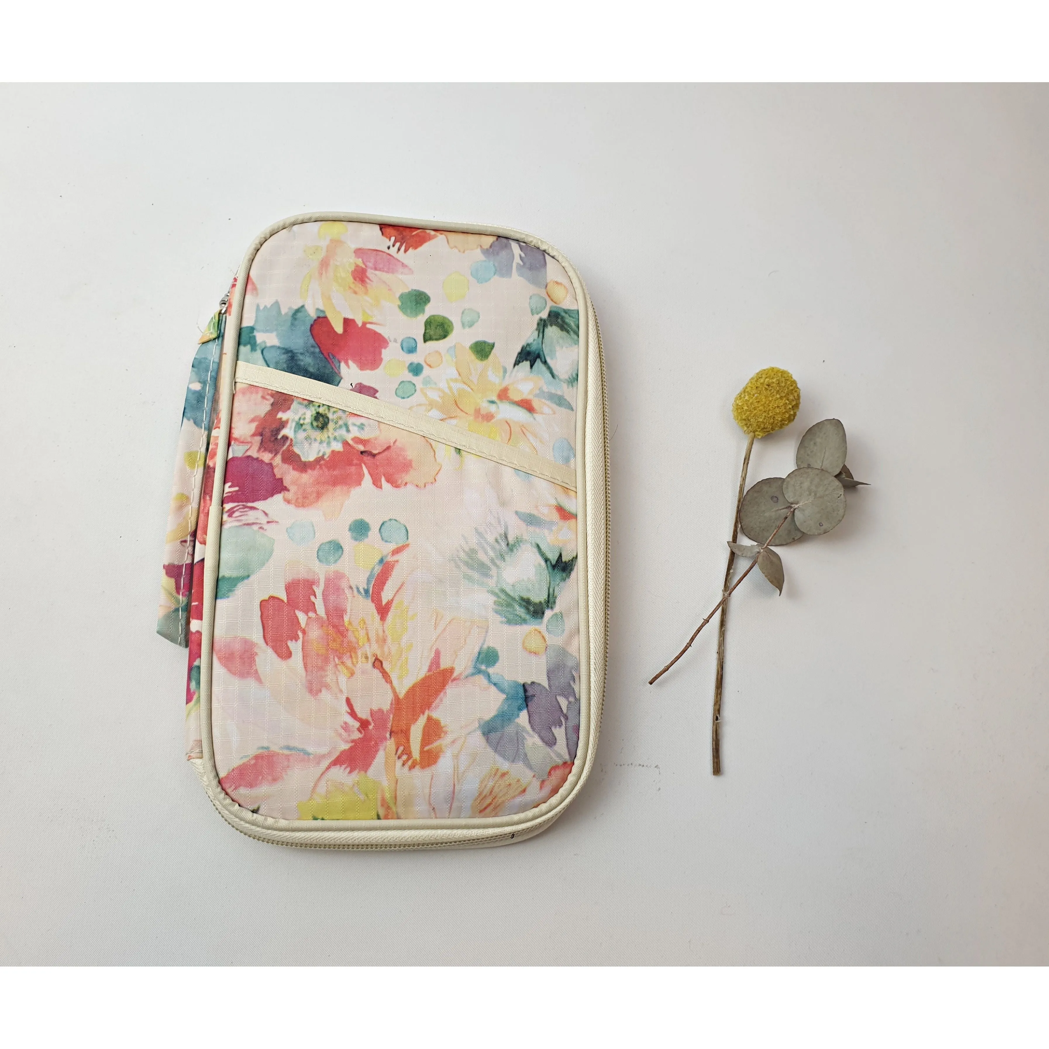 Cute cream-based floral travel purse / clutch