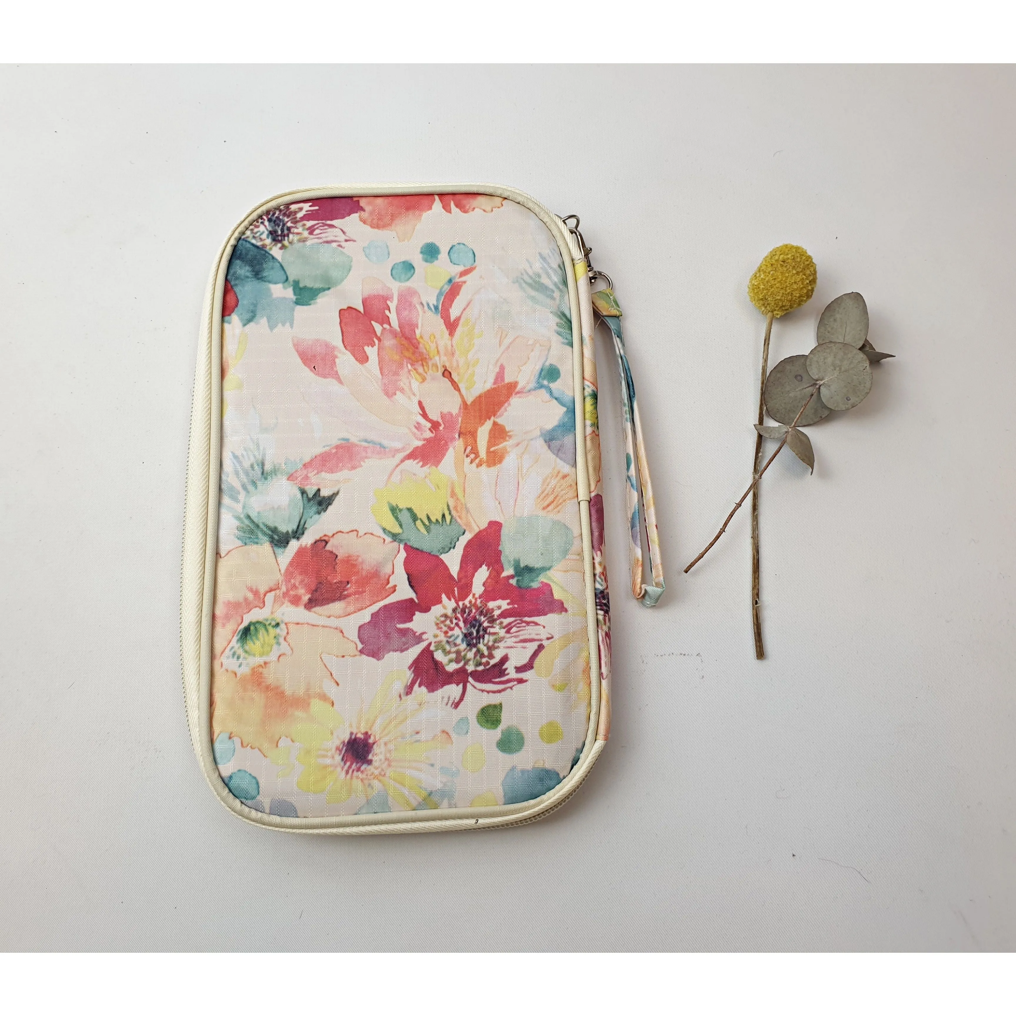 Cute cream-based floral travel purse / clutch
