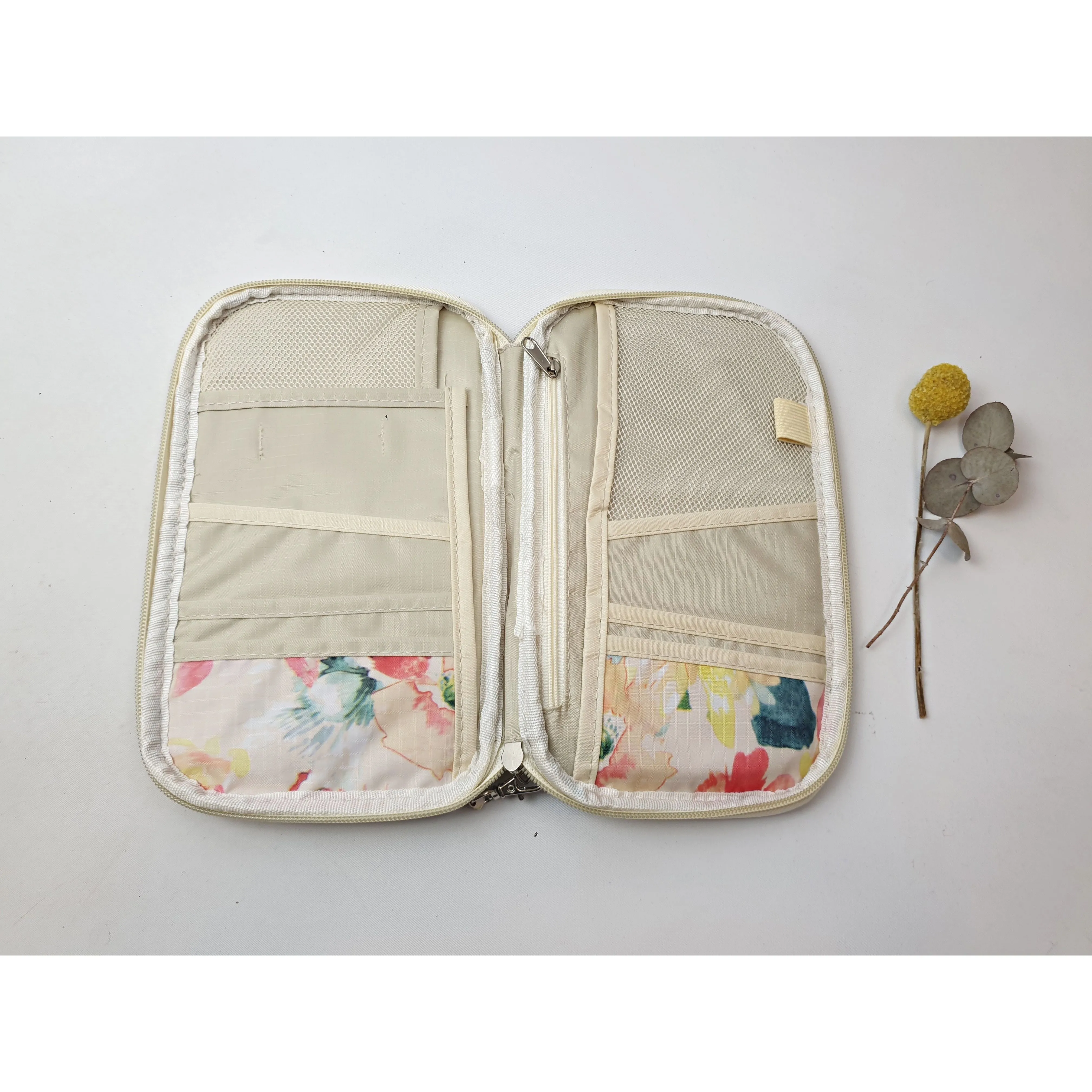 Cute cream-based floral travel purse / clutch
