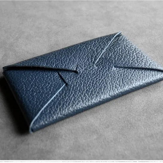 Cute Womens Dark Blue Leather Envelope Wallet Slim Clutch Purse Checkbook Long Wallet for Women